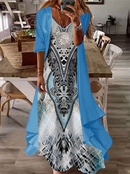 Women's plus Size Casual Dress Sets Solid Open Front & Graphic Printed Clothing Set Comfortable plus Size Outfits
