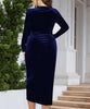 Elegant Velvet Bodycon Dress Women Sexy Wrapped V-neck Long Sleeve Ruched High Waist Midi Dress Party Cocktail Dresses Vestidos