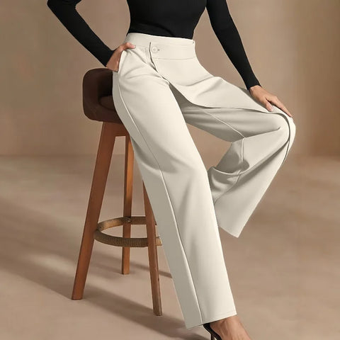 High Waist Women Suit Pants Fall Straight Office Ladies Trousers Casual Button Loose Female Asymmetry Pants