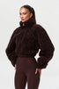 Women Cropped Teddy Fleece Jacket Half Zip High Neck Long Cuff Sleeve Loose Casual Autumn Winter Fuzzy Warm Outerwear