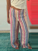 Colorful Striped Wide Leg Trousers Women Bohemian High Waist Multi-color Panelled Slim Straight Pants Lady Beachwear