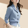 Spring Autumn Women Sweaters Elegant Solid Color Lapel Long Sleeved Knitted Cardigan Jacket Korean Female Knitwear Tops