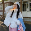 Sweet Printing All Match Hooded Jackets Y2K Zipper Top Loose Coat Preppy Style Casual Thicken Warm Women Parkas