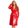 Adults Womens Glossy Open Front Long Jackets with Belt Long Trench Coat Blazer Lapel PU Leather Overcoat Streetwear Clubwear