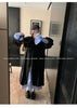 Spring Autumn Long Cute Sweet Thin Blue Trench Coat for Women Bow Lantern Sleeve Loose Casual Chic Overcoat