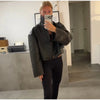 Elegant Stand Collar Pu Leather Jacket Women Full Sleeve Zippers Lady Short Jackets Autumn Chic Female Streetwear
