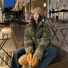 Plaid Print Cotton-Padded Jacket Women Winter Thicken Warm Puffy Bread Clothing Korean Retro Student Down Cotton Parkas Street