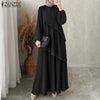Modest Layered Plisse Patchwork Muslim Maxi Dress, Women's Lantern Sleeve Elegant Abaya, Islamic Hijab Pleated Robe Femme