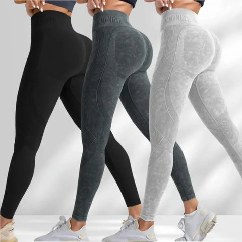 Women High Waist Seamless Yoga Pants Letter Sand Washed Hip Lifting Tight Waist Exercise Outdoor Sports Leggings