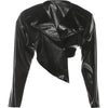 Faux Leather Crop Jacket Women Cross Neck Hipster Single Button Irregular Fall Wild Basic Sexy Streetwear Coat