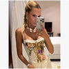 Floral Print Pants 3-piece Set Women Elegant Oversized Blazer Corset Top Sling Top Suit Lady Holiday Bohemian Outfit