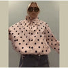 Pink Polka Dot Jacket For Women Casual Stand Collar Long Sleeve Button Loose Coat Lady Spring Chic Street Outerwear