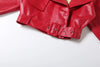 Crop Jacket Women PU Fall Wild Deep V-Neck Elegant Belt Buckle Zip Full Sleeve Streetwear Office Classic Coat