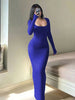 Women's Solid Long Sleeve Bodycon Dress, Chic Basic Minimalist Causual Scoop Neck Long Dress, Womenswear