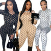 Retro Jumpsuit Women Sexy Slim Fit Moon Print Long Sleeve Tight Leggings Round Neck Versatile Casual Wear Autumn