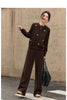 Two Pieces Set Woman Winter Casual Embroidery Sweatshirt Wide Leg Pants Fleece Lined Knitted Women Clothes Sets A3288