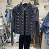 Women Vintage Denim Military Jacket Retro Solid Round Neck Single Breasted Slim Short Jackets Lady Daily Street Outerwear
