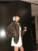 Spring Autumn Cool Handsome Retro Oversized Distressed Brown Soft Faux Leather Jackets for Women Zipper Runway