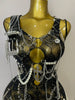 Stock Sexy Pin Decoration Fringe Beading Short Party Dress Women Hollow Out Nightclub Performance Singer Costume