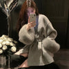 Fox Fur Wool Overcoat Women's Short Coat Office Lady Elegant Double-sided Woolen Coat Cardigan Jackets Loose Wool