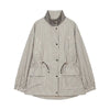 Women Casual Plaid Cropped Trench Coat Lapel Double Breasted Belted Waist Loose Long Sleeve Checkered Jacket Autumn Windbreaker