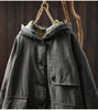 Women Vintage Hooded Button Parkas Plus Cotton Winter Coats Solid Color Patchwork Pockets Warm Long Parkas