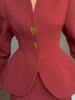 French Two Piece Sets for Women Stand Collar Long Sleeves Patchwork Button Top High Waist Pant Set Female