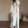Women Knitted Dress Suit Cardigan Knitting Dresses 2 Piece Sets Maxi Gown Knitwear Outfits Autumn Winter Vestidos Ensemble