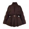 Lagabogy Winter Belt Waist-Tight Elegant Warm 90% White Duck Down Jacket Female Long Sleeve Solid Color V-neck Puffer Coat