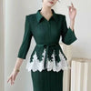 Lace Spliced Design Women's Pleated Fake Two Pieces Dresses With Fishtail Hem Design Pullover Famale Clothing DB6661