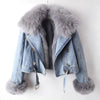 Women Faux Fox Fur Collar Jean Coat Winter Jacket Female Short Warm Parkas Rabbit Hair Lining Outwear Overcoat