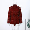 Warm Glossy Hooded Lace-up Cotton Coats Women's Casual Zipper Bottons Belted Overcoat Winter Female Solid Streetwear