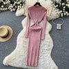 Vestidos Para Mujer Solid Half High Collar Autumn Winter Solid Woman Dresses Korean Sweater Elegant Long Dress