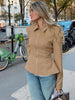 Vintage Waist Cinching Women Short Coat Long Sleeve Zipper Crop Lapel Coats Lady Daily Commute Street Outerwear