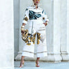 Women's 2-Piece Floral Letter Print Outfit, Long Sleeve Button-Down Shirt & High Waist Wide Leg Pants, Elegant Casual Co-ord Set
