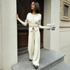 Fall Winter Knitted Suit Solid Cardigan Top Women's O neck Knitted Sweater Straight Trousers Two Piece Set Casual