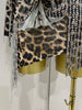 Sparkle Diamond Tassel One Shoulder Leopard Print Stretch Mini Dress Women Birthday Party Sexy Nightclub Stage Costume