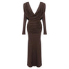 White Swinging Collar Long Dress For Women Ruched High Waist Long Sleeves Slim Elegant Evening Party Gowns