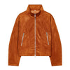 Faux Suede Cropped Jacket Women's Jacket Autumn Orange Long Sleeve Stand Collar Zip-Up Slim Outerwear Chic Top