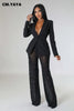 Street Chic Women's Set Long Sleeve Blazer Suit and Mesh Beading Pants Winter Two 2 Piece Set Outfit Tracksuit