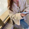 Women Autumn Winter Lamb Wool Faux Fur Thick Plush Warm Cardigan Button Overcoat Solid Loose Long-sleeved Casual Top Outerwear