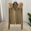 Knitwear Cardigan Women Spring Knitted Jacket Female Autumn Hooded Real Fox Fur Coat Natural Short Fur Coat Casual