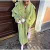 Green Oversized Belt Overcoat Elegant Long Sleeve Women Pleated Lapel Lace Up Windbreaker Autumn Lady Casual Street Outerwear