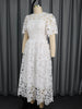 Elegant Lace Dress Irregualr Length Wedding Guest Bridal Shower for Bride Midi O Neck Hollow Out Women Classy Business Party