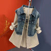 Fake Two Denim Shirts Women Spring Autumn Korean Joker Striped Denim Shirt Ladies Top Casual Jean Coat Female