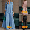 Women 2 Piece Pant Sets Minimalist V-Neck Long Sleeve Blouses and Wide Leg Pants Suits Commuting Woman Outfits