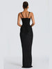 Women Black Velvet Sheer Maxi Dress Sexy Chic Mesh Patchwork Off-shoulder Waist Cinching Slim Maxi Dresses Club Party Gowns