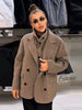 Solid Women's Vest Woolen Coat Full Sleeve Lapel Pocket Double-Breasted Lady Set Autumn Chic 2 Pieces Set Women