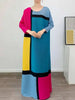 Round Neck Pleated Dress For Women Color Block Long Sleeves Loose A-line Dresses Printed Female Clothing Tide 2YA946