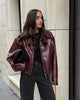 Wine Red Faux Leather Jakcet Outerwear Thicken Zipper Lapel Pu Coats Autumn Winter Streetwear Ladies Tops Women